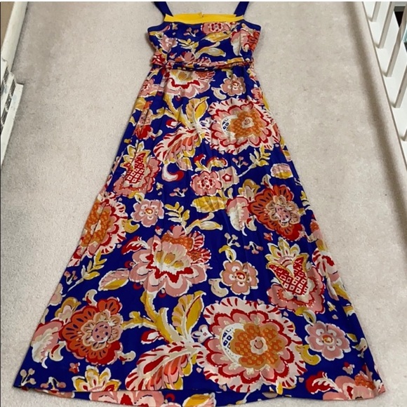 Tory Burch Maxi Floral Tie Waist Dress in Blue and Yellow, excellent condition - Picture 4 of 6